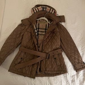 Burberry Brit Quilted, hooded beige jacket Size L